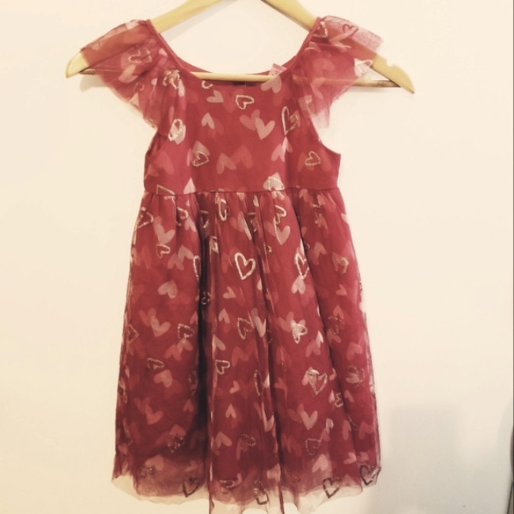 Isaac Mizrahi Red Gold Heart Net Frock Special Occasion Little Girls Dress Sz 6